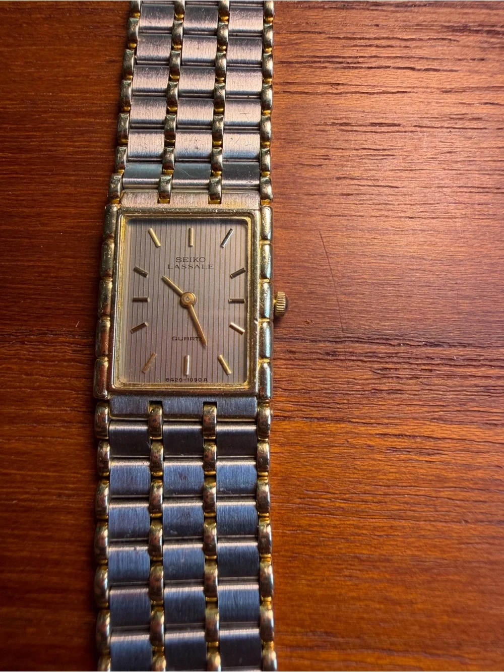 Vintage Seiko LaSalle 8420-6509 14K Gold Bezel Two Tone Quartz Watch